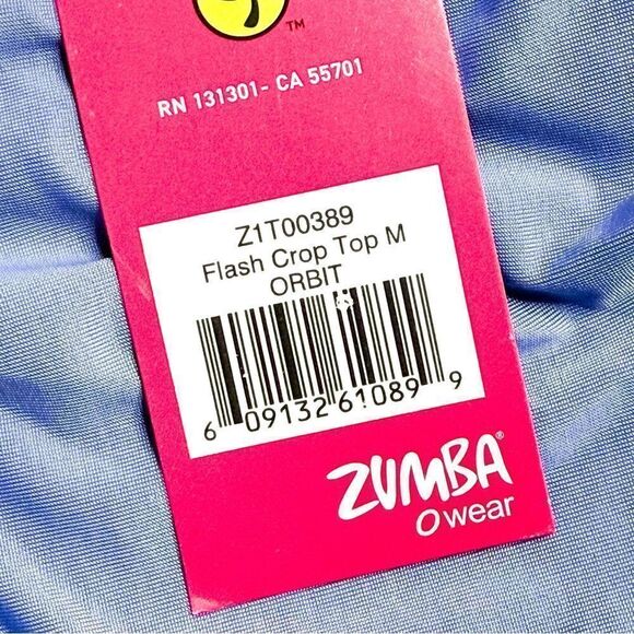 Zumba NWT! Women’s Flash Crop Top in Orbit Blue Sheer Sides & Back Size M - Picture 2 of 7